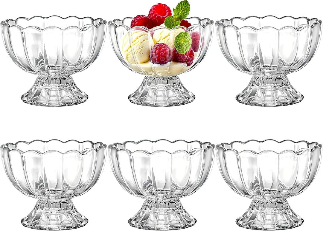 Lawei 6 Pack Glass Dessert Bowls - 5 Oz Glass Ice Cream Cups Mini Trifle Footed Dessert Bowls for Dessert, Sundae, Ice Cream, Salad, Cocktail, Condiment, Trifle