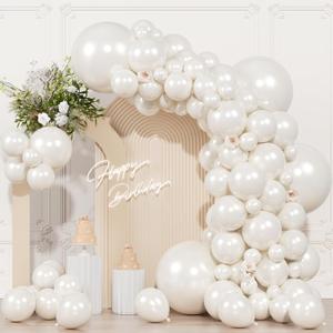 104pcs Pearl White Balloons Different Sizes Pack - 18/12/10/5 Inch Pearl Latex Balloons Garland Arch for Birthday, Wedding, Bridal Shower, Valentines Day Party Decoration