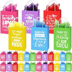 Skyygemm 60 Pack Teacher Appreciation Gift Bags with Tissue Paper Thank You Teacher Gift Bags with Handle for Back to School End of Year Appreciation Day Retirement Graduation Party Favors