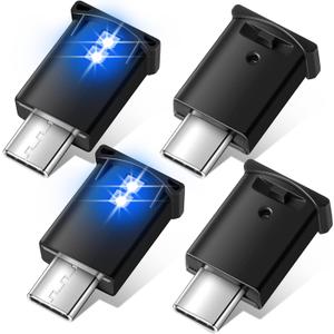 Frienda 4 Pieces Mini USB LED Light, Car LED Interior Lighting 5v Smart USB Atmosphere Light, Laptop Keyboard Office Decoration Night Lamp, Adjustable Brightness, 8 Colors (Type C)