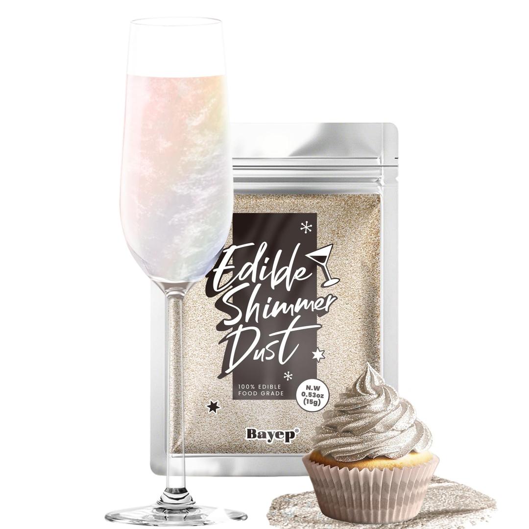 Iridescent Edible Glitter for Cocktails Luster Dust Edible Iridescent Cake Glitter 15g Food Grade Drinks Glitter Shimmer Powder for Cupcake Fondant Baking Chocolate Strawberry Candy Cookie (EXP 01/14/28)