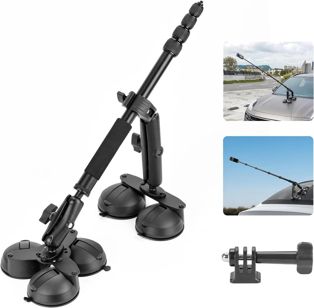 BRDRC Suction Cup Car Mount for Insta360 X5 X4 X3, Window Windshield Mount Kit with 1.5M Extension Pole Selfie Stick for Insta 360 X5 X4 X3 X2 X ONE RS, for DJI OSMO 360, for GoPro Camera Accessories