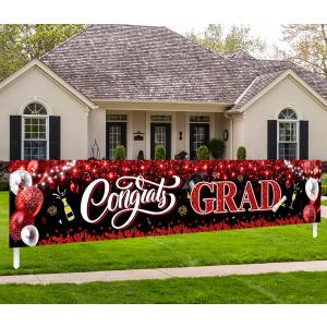 2025 Graduation Decorations-Congrats Grad Yard Sign Banner Decoration for Class of 2025 Graduation Party Supplies, Red