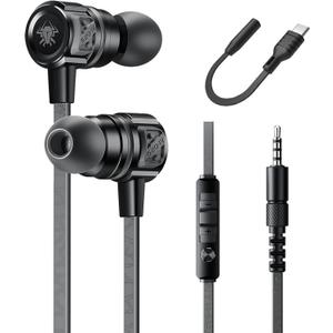 Gaming Earbuds Wired, USB C & 3.5mm Dual Plug in Ear Headphones with Mic and Volume Control for Small Ears, Stereo Bass Noise Isolating Earphones for PC/PS4/PS5/Xbox Series/Switch/Sleep/Sport/Workout