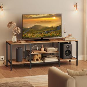 HOOBRO TV Stand with Power Outlets to 65 Inches, TV Console Table with Open Storage Shelves, Industrial Media Entertainment Center for Living Room Bedroom, Rustic Brown and Black BF40DS01, 55 Inch