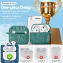 for Airpods 4 Case, Ekoonpft Flower Engraved Cases for Apple AirPods 4th Generation 2024, Soft Silicone Cover for Women Girly with 3-in-1 Cleaning Kit & Keychain, Anti-Scratch, Shockproof (A A-Pine Green)