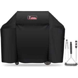 Kingkong 7130 Grill Cover for Weber Genesis II 3 Burner Grill and Genesis 300 Series Grills (Compared to 7130) including Brush, Tongs and Thermometer