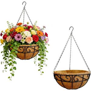 Hanging Planters for Outdoor Plants,12 inch 2 Pack Hanging Planters Basket with Coco Liners, Hanging Baskets Flower Pots for Patio,Garden, Deck, Porch Plants