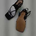 ISNOM Lace Up Heels Sandals for Women, Square Toe, Open Toe Thong, Stiletto Heels Design (8, Black)