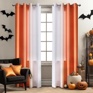 Melodieux Linen Ombre Semi Sheer Curtains 84 Inches Long for Living Room, Orange White Horizontal Gradient Grommet Voile Drapes, 52 x 84 Inch, 2 Panels (52"W x 84"L (Pack of 2), Orange-grommet)