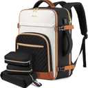 Large Carry On Travel Backpack: Flight Approved 40L Waterproof TSA Personal Item Daypack for Women Weekender Bag fit 17inch Laptop Luggage Backpack Traveling Business with USB Port and 3 Packing Cubes (Beige Black Brown)