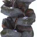 Alpine Corporation 22" Tall 3-Tier Outdoor Rock Waterfall Fountain with LED Lights, Natural Stone Look for Garden, Patio, Yard & Porch Decor, Gray