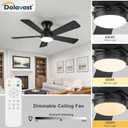 Ceiling Fans with Lights, 42 Inch Low Profile Ceiling Fan with Light and Remote Control, Flush Mount, Reversible, 3CCT, Dimmable LED, Quiet, Black Ceiling Fan for Bedroom, Kitchen