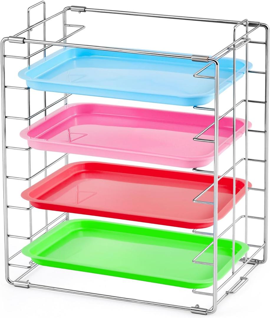 Moxweyeni Instrument Tray Rack Dental Instruments Organizer Chrome Tray Rack for Size B Trays and Lids, Holds 8 Trays