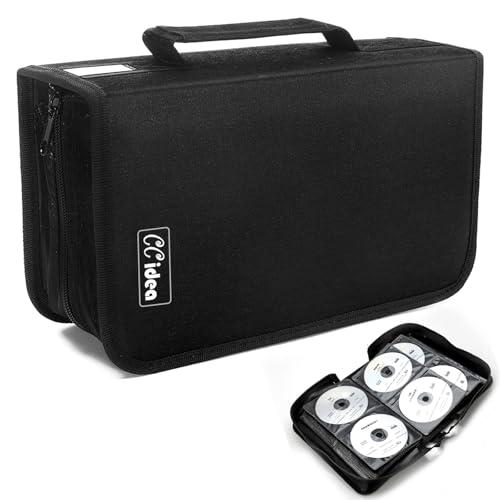 CCidea CD Case DVD Storage Holder, 128 Capacity DVD Cases Organizer CD Plastic Protective Carrying Binder,Portable Cd Wallet for Home Travel (Black)