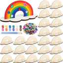 Blueweenly 24 Sets Rainbow Painting Craft for Kids Party Favors, Art Wooden Painting Sets for Party Favors Brush Kit Return Gifts, Birthday Supplies Class Make Your Own Craft Kits