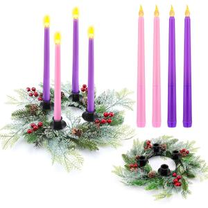 Unittype 5 Pieces Christmas Advent Wreath with Candles Holder Wreath Decor Christmas Advent Candles for Home Fireplace Church Xmas Centerpiece Table Decor(Classic)