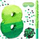 WinnerWhy Number Piata Decorations 16 Inch Gradient Green Piata with Blindfold Stick and Confetti for Birthday Baby Shower Safari Jungle Themed Party Supplies Centerpiece(Number 8)