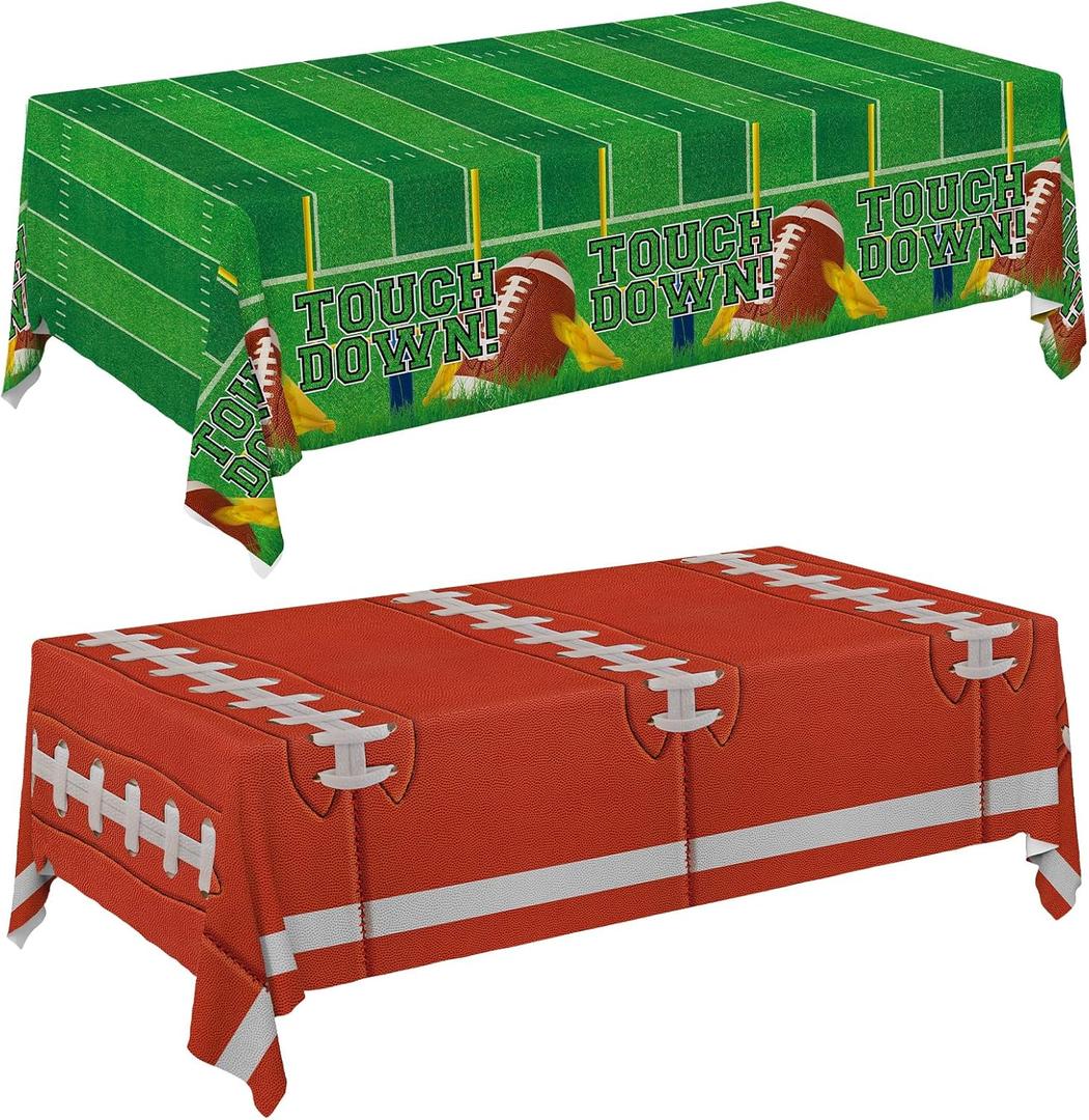 Gatherfun 2-Pack Football Decorations  Touchdown Tablecloth Set, 54x108 Disposable Plastic Covers for Game Party, Birthday Party & Football-Themed Favors