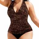 Popilush One Piece Swimsuit Women Tummy Cnotrol Halter V Neck Shapewear Swimsuits Bathing Suit Slimming Swimwear, Size XL