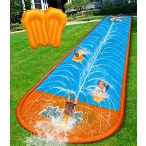 Spring Water Slip and Water Slide, 22ft *2 Lanes Slip Water Slides for Kids Backyards Ages 5-8 8-12 with Sprinkler and Inflatable Bodyboards, Summer Water Fun Toy for Outdoor Lawn Games Play (Blue)