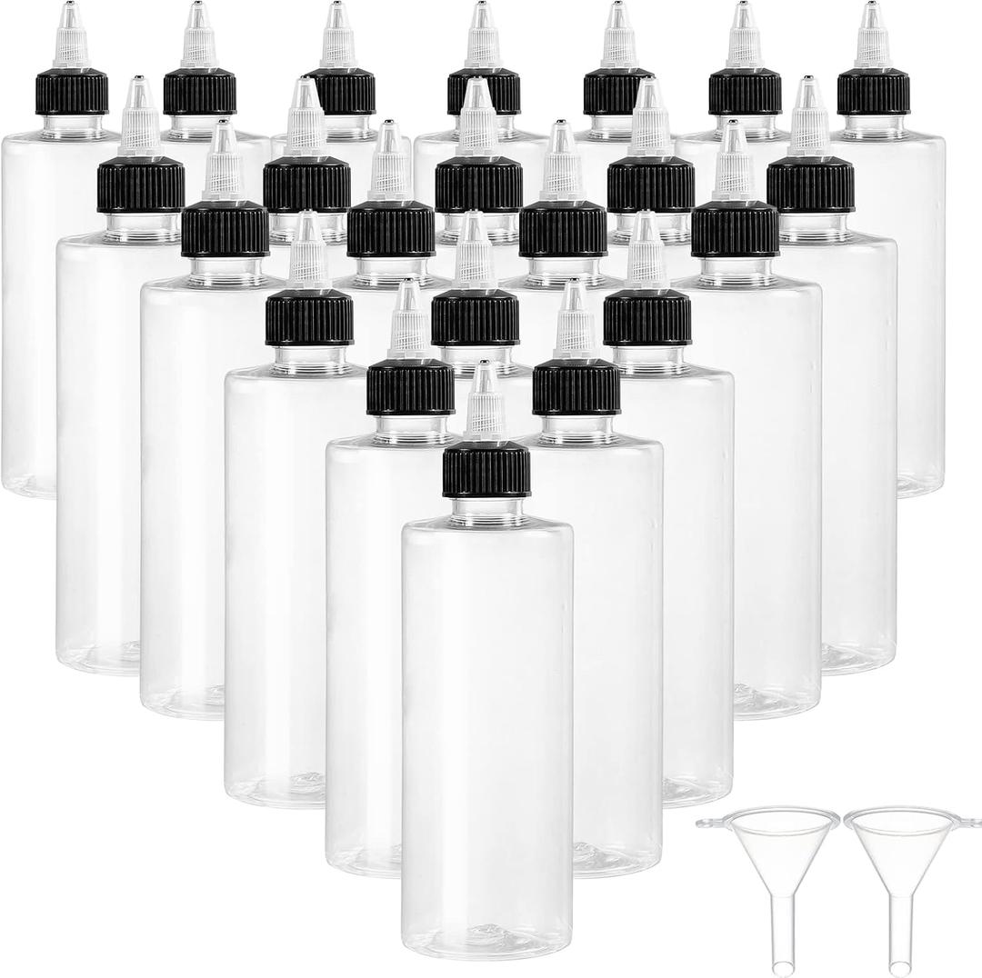 22Pack 8oz Plastic Squeezing Bottles, Clear Oil Dispenser Dropper Bottle Applicator with Twist Top Cap and Leak-Proof Inner Gasket for Crafts, Art, Glue, Paint and More (8 OZ)