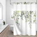 Gibelle No Hook Long Shower Curtain with Snap-in Fabric Liner Set - 72" x 80"(78"), Hotel Style Sage Green Eucalyptus Leaves Shower Curtain with See Through Top Window, Waterproof & Washable,Sage Green, 72"W x 80"L (Pack of 1)