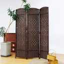 Furnnylane 3 Panel Rattan Room Divider, Dark Brown Folding Privacy Screen