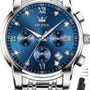 OLEVS Watches for Men with Date Luxury Big Face Waterproof Mens Wristwatch Analog Dress Two Tone Stainless Steel Man Watch Luminous Relojes De Hombre Calendar(Green/Blue/Black Dial