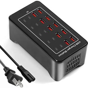 USB Charging Station, USB C Charger Block, 20Port (20A) Multiple Charging Hub Desktop 10 Port USB Charger Compatible for Apple iPhone, iPad, Samsung, Pixel, Cell Phone, Tablets, Office Home Use