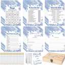 Silipull Bridal Shower Games Set for 50 Guests Includes Bingo, He Said She Said, Scramble, Would She Rather, Advice and Wishes Wedding Games Double Sided with Wooden Box, 20 Pencils(Blue Floral)