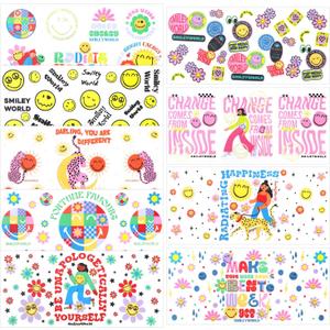 SmileyWorld UV DTF Cup Wrap Transfer for Glass, Official Licensed Rub on Transfers Decal for 16OZ Glass Cups DIY Crafts, 9 Sheets Style 1