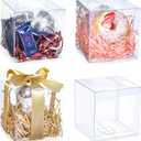 100 Pcs Clear Favor Boxes Plastic Clear Gift Boxes 4 x 4 x 4 Inch Candy Transparent PVC Gift Package for Teacher Students Back to School Wedding Bridal Baby Shower Party Cupcake Macaron Candy Cookie