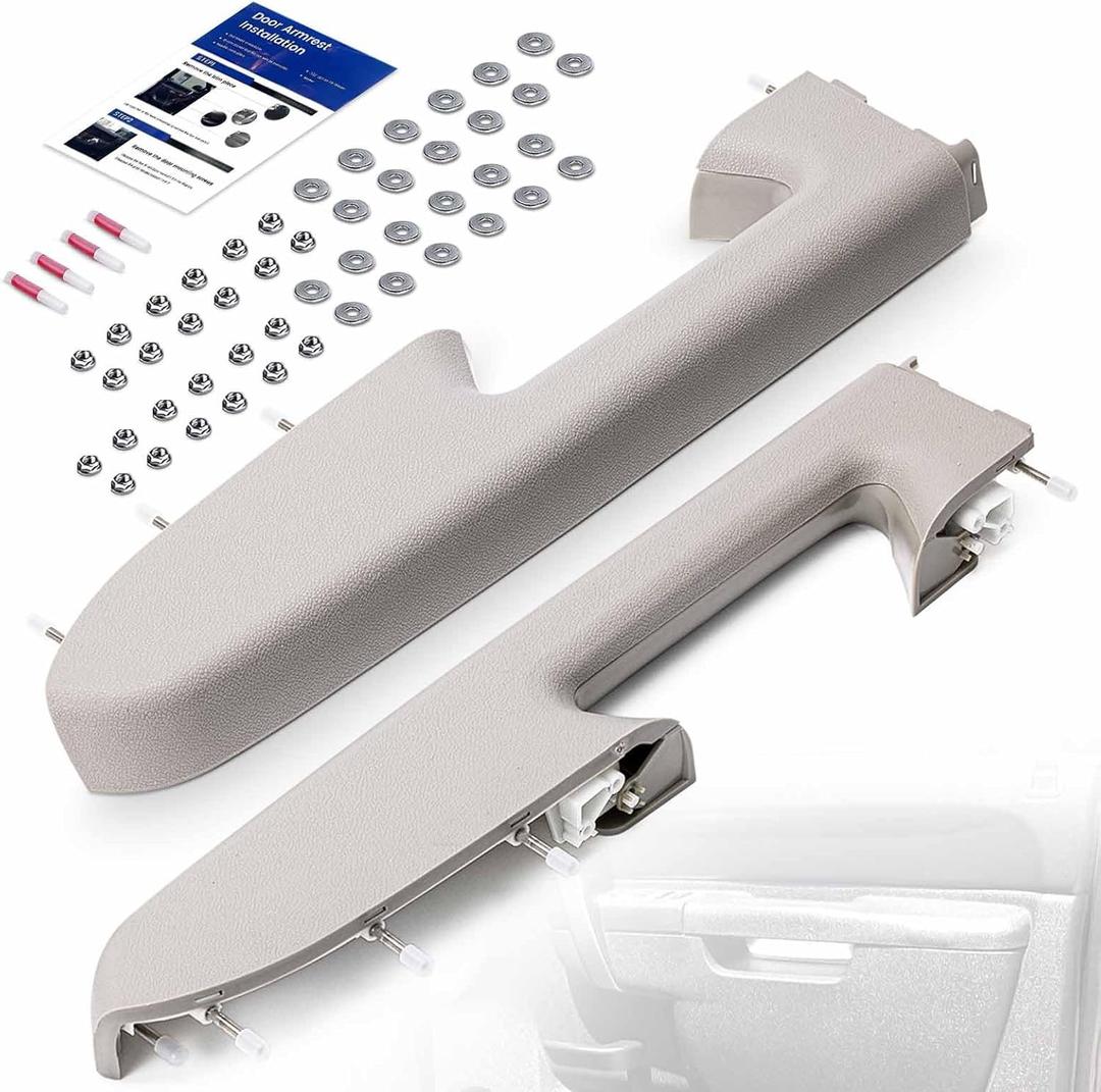 Left Driver & Right Passenger Side Armrest Repair Kit Fit for Chevy Silverado 1500 2500HD 3500HD 2010-2014 For GMC Sierra 1500 2500 HD 3500 HD 2010-2014 Door Panel with Release Handle Below Armrest (Gray/Titanium)