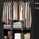 LOKEME Portable Closet, Portable Closets for Hanging Clothes with 3 Hanging Rods and 6 Storage Shelves and 4 Side Pockets, Black Wardrobe Closet Easy to Assemble and Strong and Stable