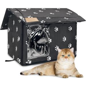 Fhiny Stray Cats Shelter, Waterproof Outdoor Cat House Foldable Warm Pet Cave for Winter Wild Animal Tent Bed Anti-Slip Kitten Cave for Feral Cat Dog Puppy Weatherproof Black (M:15.7"13.7"15.7")