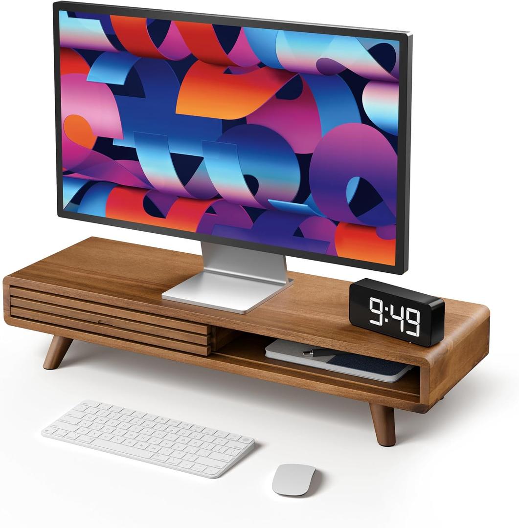 24" Wood Monitor Stand Riser with Sliding Door and Cable Management
Acacia Wood, Ergonomic Design, Fits Most 24"-32" Monitors, Non-slip, Hidden Multi-purpose Storage, All Hardware Included