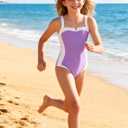 Kids4ever Girls One Piece Swimsuits Color Block Bathing Suit Kids Swimwear for Teens Beach 9-16Y (11-12 Years, Purple)