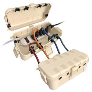 Flemoon [2 Pack] Outdoor Electrical Box Waterproof, Medium Weatherproof Electrical Box (11.5x5.2x4 inch) w/6 Cable Entry Ports, Extension Cord Cover for Power Strip, Timer, Holiday Light, Almond