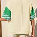 Fisoew Womens Color Block Sweatshirts Casual Short Sleeve Collared V Neck Slit Loose Summer T Shirts (Yellow)