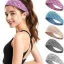 Sweat Headbands for Women - Moisture Wicking Wide Yoga Headband, Non Slip Soft Elastic Sports Headbands for Workout, Running, Gym - 5 Pack Colorful Assorted