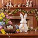 Easter Bunny Figurines 11 Inch Light up Easter Bunny Decorations White Resin Rabbit Figurines for Spring Indoor Rustic Decor Home Table Room Kitchen(Flame Style)