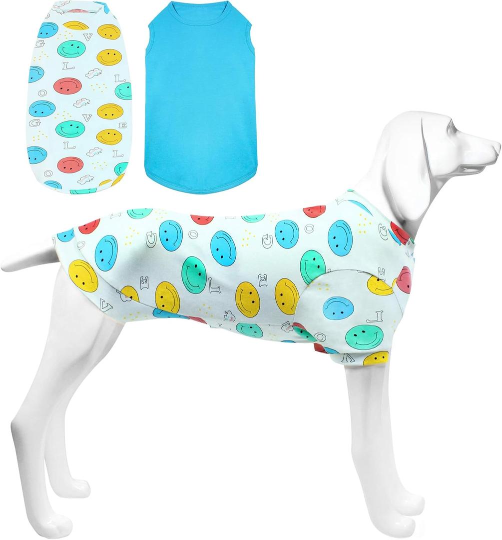 2 Pieces Dog Shirts, Soft Breathable Cotton Pet Clothes Dog Sweatshirt, Include 1 Printed T-Shirt & 1 Blank Vest for Small Medium Large Dogs