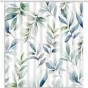 Sage Green Leaves Shower Curtain Watercolor Blue Green Plant Minimalist Modern Fabric Bathroom Decor Curtains with Hooks, 70" Wx70 H
