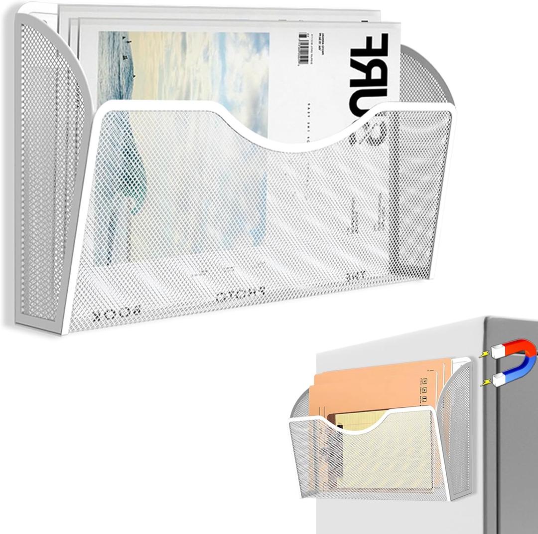 Magnetic File Holder 1 Pockets File Folder Organizer, Office Hanging Magazine Rack for File Cabinets, Magnetic Paper Holder, No Drilling Mail Organizer for Refrigerator, Office