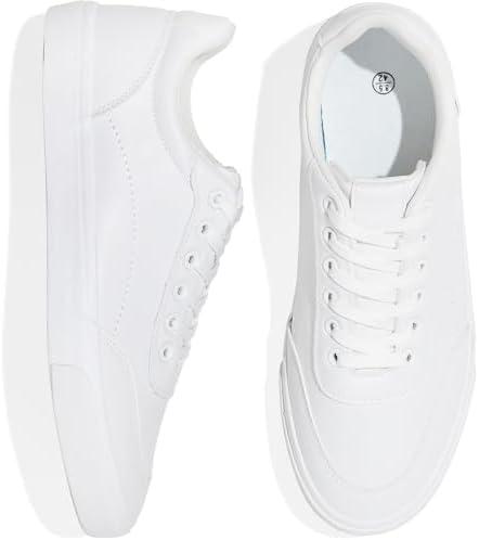 Men's White Low Top Sneaker Classic Casual Sneakers for Men Comfortable PU Leather Tennis Shoes Size 9.5 White