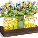 Easter Centerpiece Table Decorations for Table Runner Farmhouse Coffee Table Decor with Wood Tray and Led Light Table Centerpieces for Dining Room Kitchen Living,Green