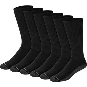 Hanes Men's Crew Socks Pack, 6-pair Pack, Max Cushion Moisture-wicking Stay Dry Athletic Over-the-calf Socks for Men (Black, L)