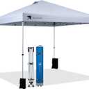 10x10 Pop up Canopy Tent Patented EZ Set-up Canopy Instant Outdoor Canopy with Wheeled Carry Bag Bonus 4 Weight Sandbags, 8 Stakes and 4 Guyline Ropes, White
