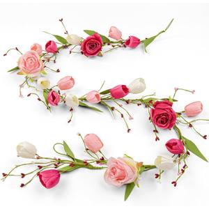 5 FT Valentines Day Decorations Romantic Valentine Flower Garland Rose Valentines Floral Garland Red White Pink Tulip Vine for Mantle Arch Stairs Railing Table Centerpiece Wedding Hanging Decorations